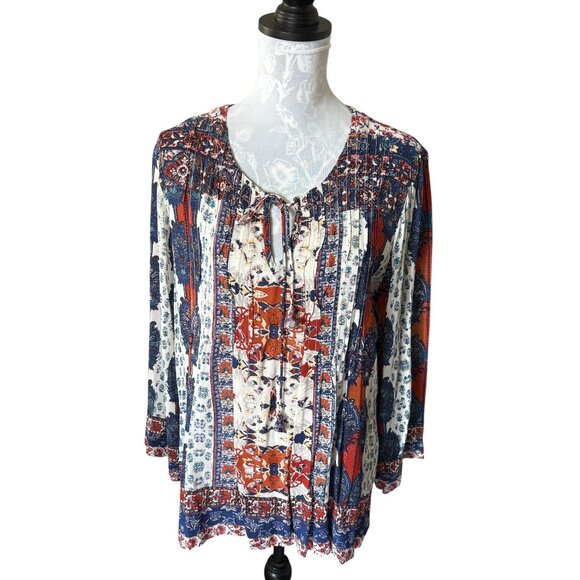 Anthropologie Kyla Seo Floral Colorful Long Sleeve Shirt Top Boho Large - Picture 1 of 5